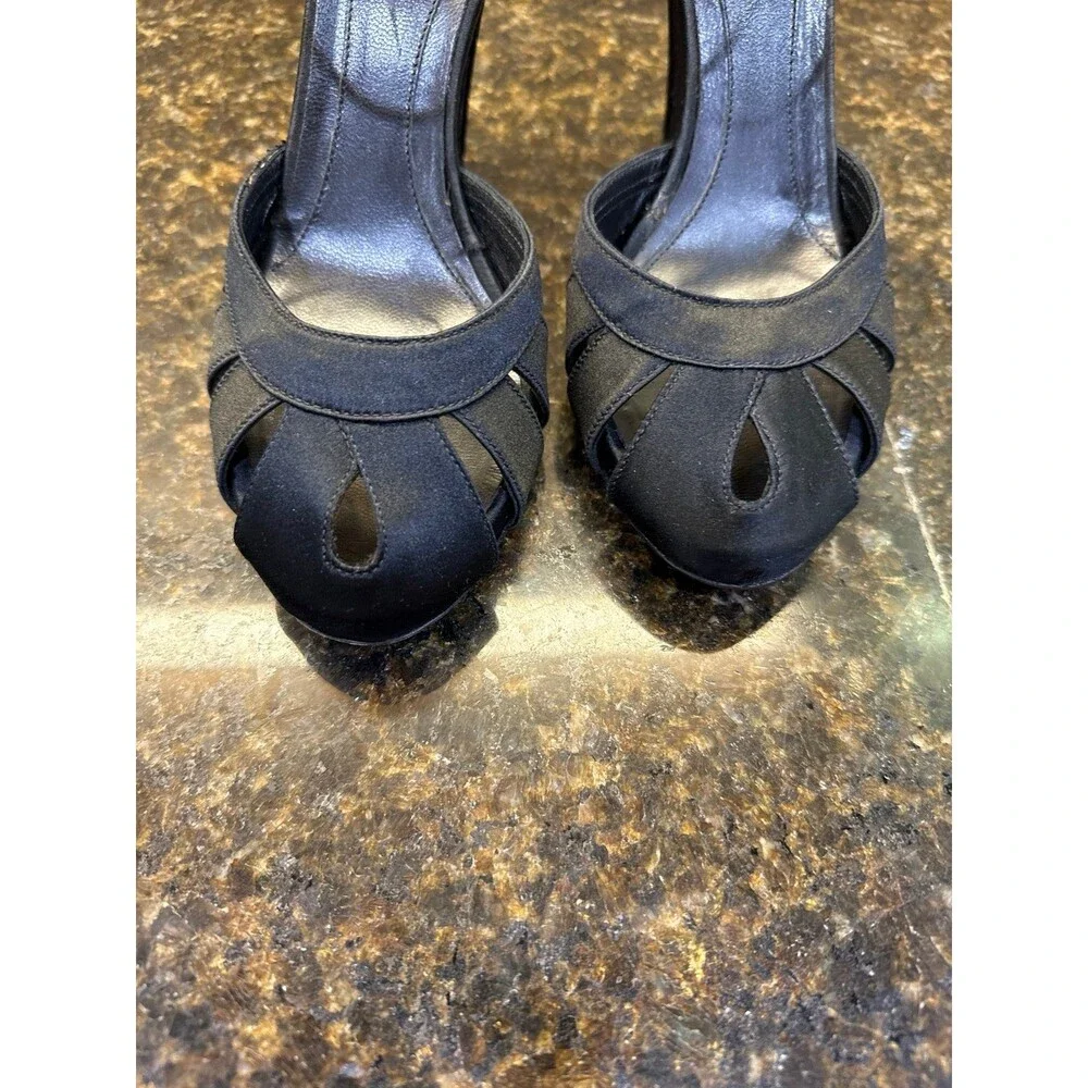 Vintage Fendi Black Satin Sandals Size 37 EU 6 1/2 US GUC - Picture 3 of 12